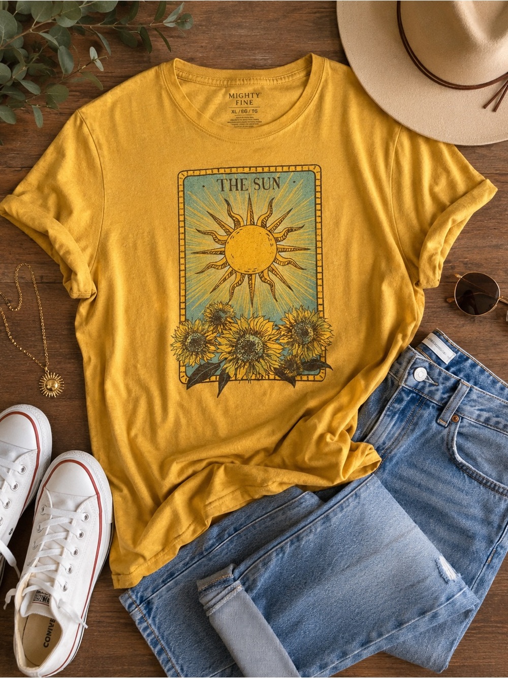 Mighty Fine Sun & Sunflower Graphic Tee - Yellow